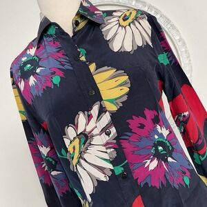 Tucker Women's Silk Button up Fitted Multi Floral Print Shirt Top M Med Made USA